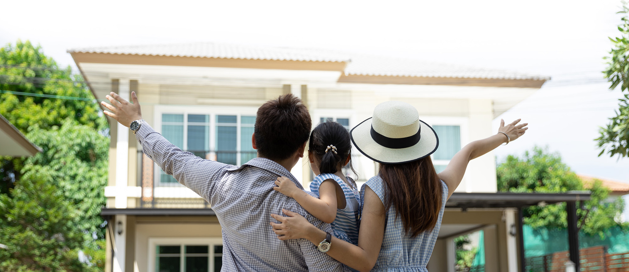homeowner or family happy asian family father mother daughter near new home real estate 1 a